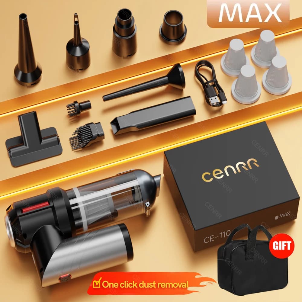 Odkurzacz samochodowy CENRR Mini 998000 PA. Wydajny bezprzewodowy przenośny odkurzacz do urządzeń domowych. Ręczna dmuchawa do czyszczenia samochodu