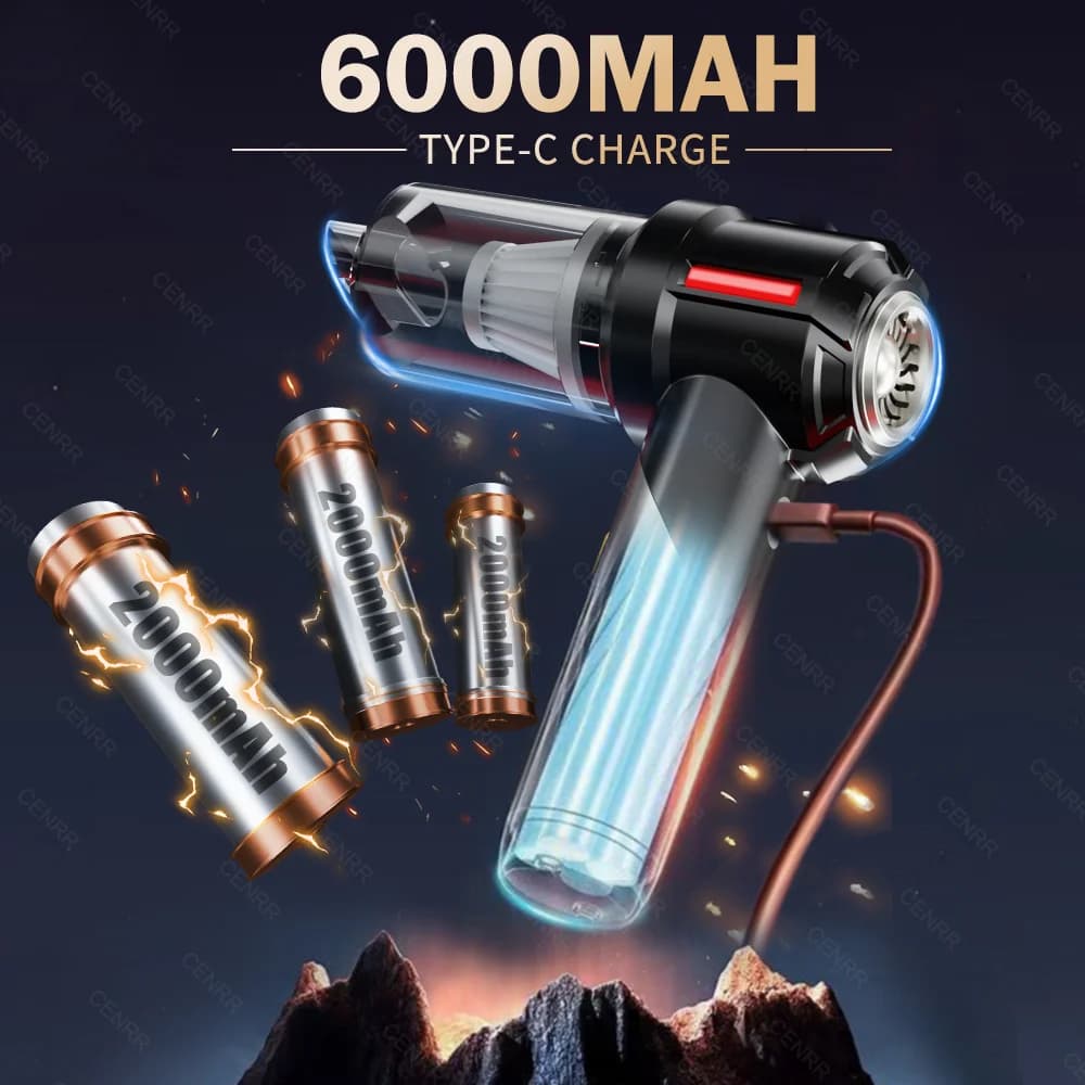 Odkurzacz samochodowy CENRR Mini 998000 PA. Wydajny bezprzewodowy przenośny odkurzacz do urządzeń domowych. Ręczna dmuchawa do czyszczenia samochodu