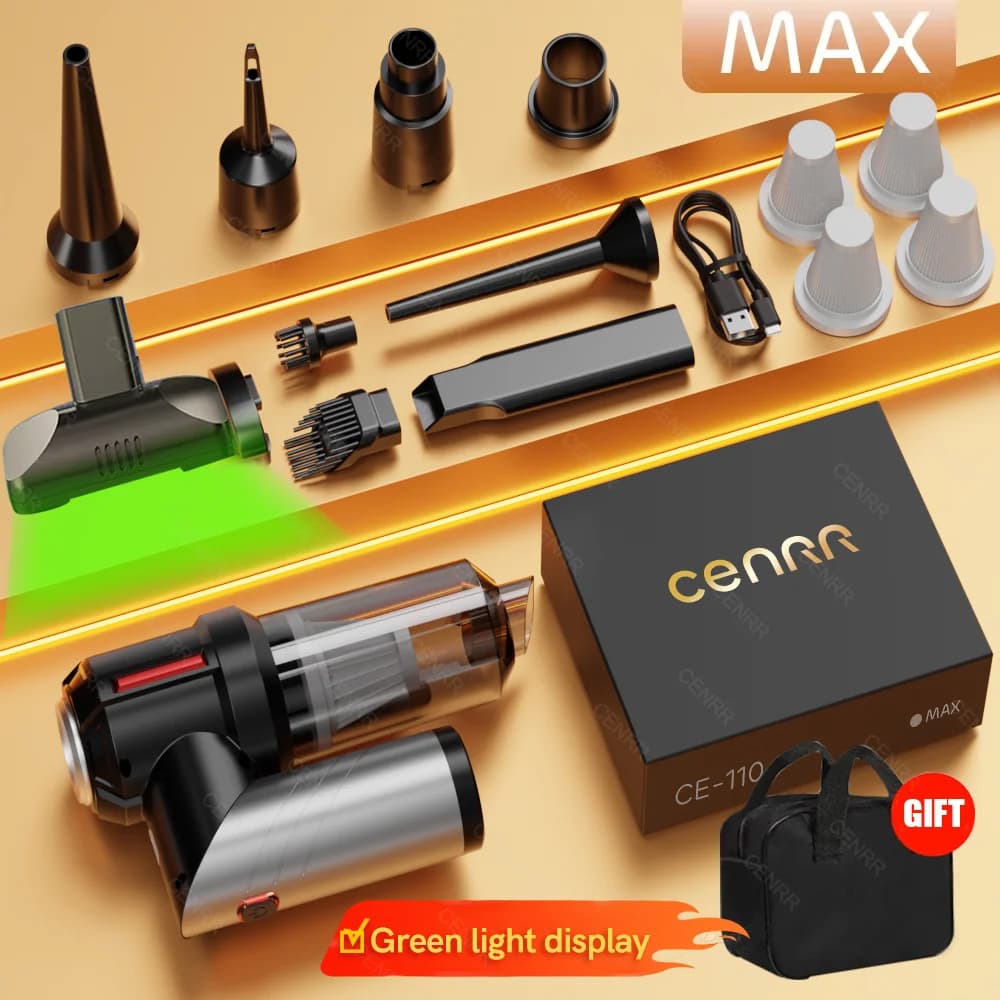 Odkurzacz samochodowy CENRR Mini 998000 PA. Wydajny bezprzewodowy przenośny odkurzacz do urządzeń domowych. Ręczna dmuchawa do czyszczenia samochodu