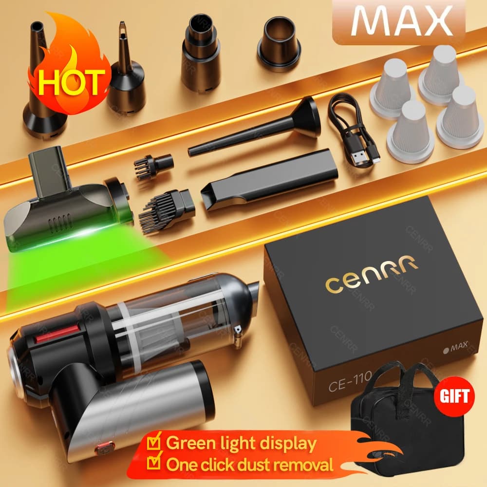 Odkurzacz samochodowy CENRR Mini 998000 PA. Wydajny bezprzewodowy przenośny odkurzacz do urządzeń domowych. Ręczna dmuchawa do czyszczenia samochodu